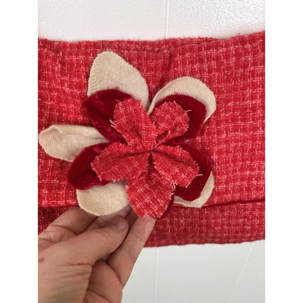 Handmade Vintage‎ Creations Salmon Pink Tweed Shoulder Bag Red Velvet Lined